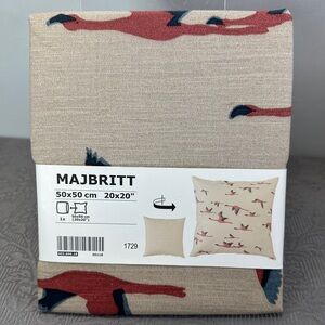 IKEA Majbritt Flying Flamingos Pillow Cover Square Beige Cotton Blend 20”